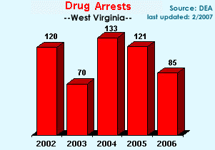 Drug Violation Arrests in West Virginia, 2002-2006
